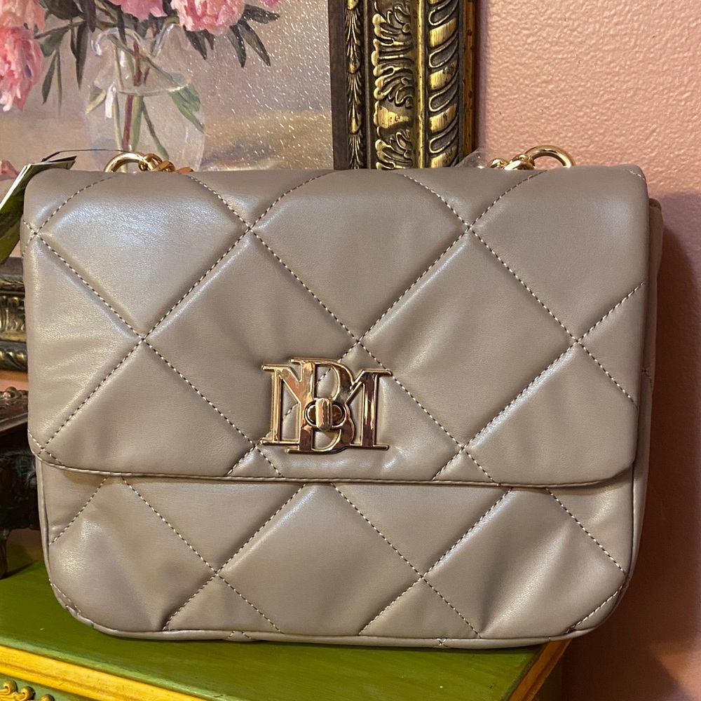 Badgley Mischka | Big Chain Taupe with Diamond Quilting Crossbody Bag | NWT